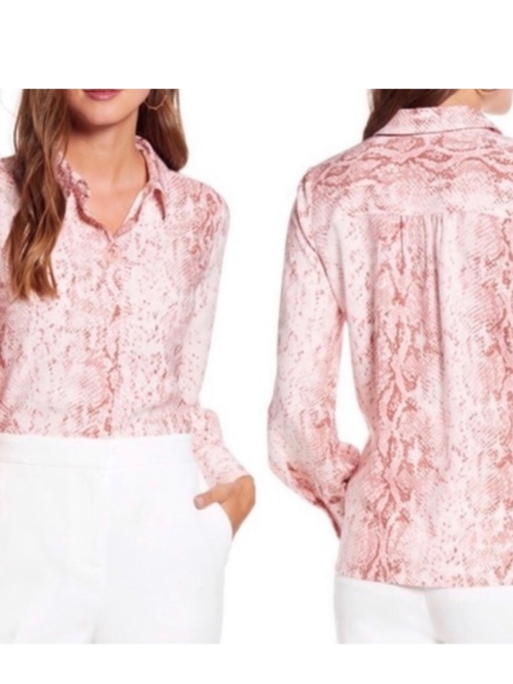 Rachel Parcell Women's Pink Snake-Print Button-Up Blouse Size Small